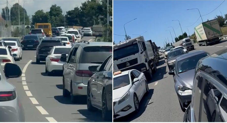 На въезде в Чолпон-Ату образовалась огромная пробка в будний день (видео)