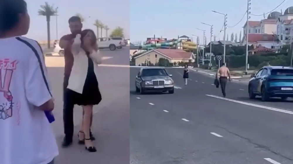 Конфликт между мужчиной и девушкой сняли на улице в Актау