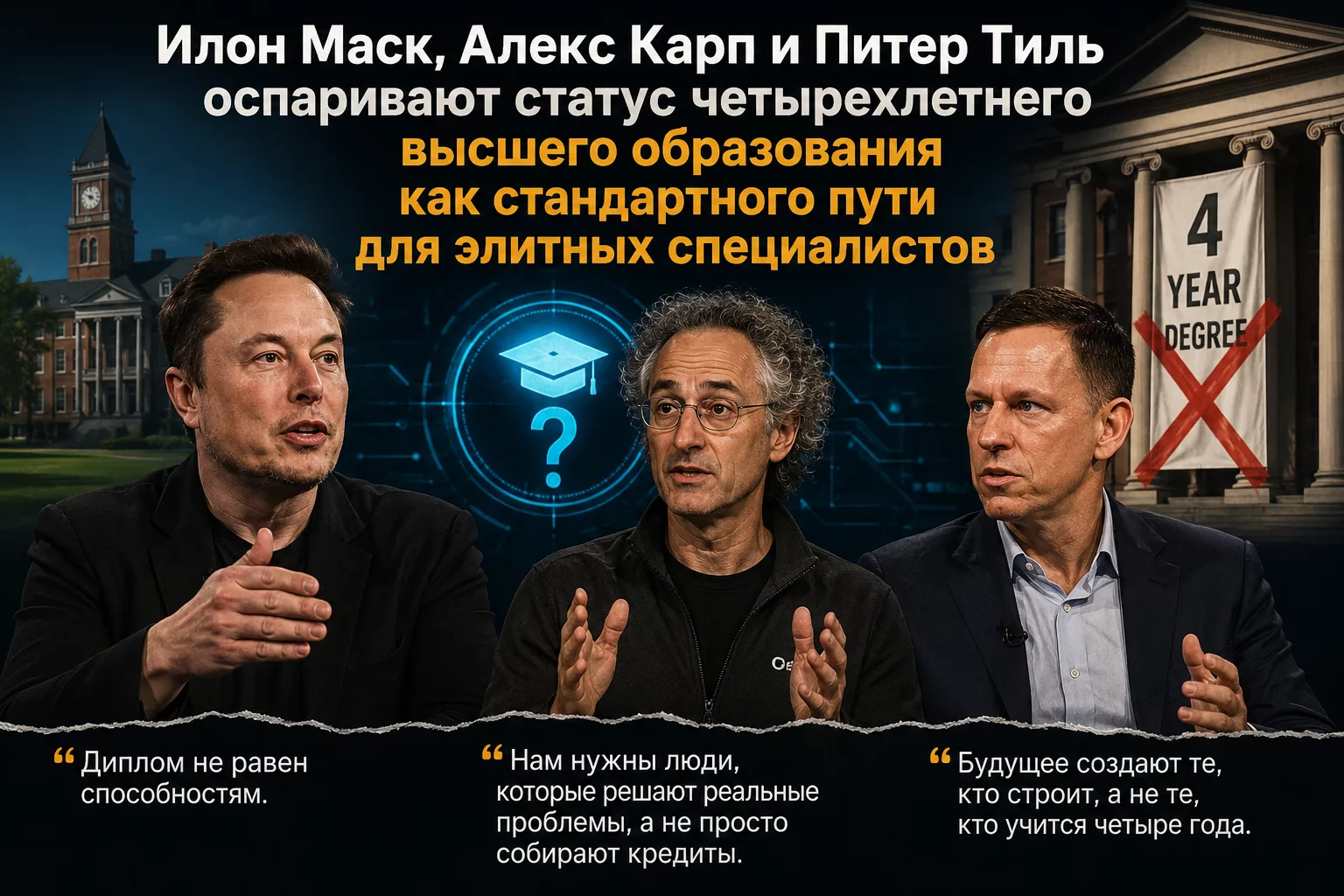 Ряд влиятельных глав техногигантов призывает молодежь в эпоху искусственного интеллекта отказаться от высшего образования